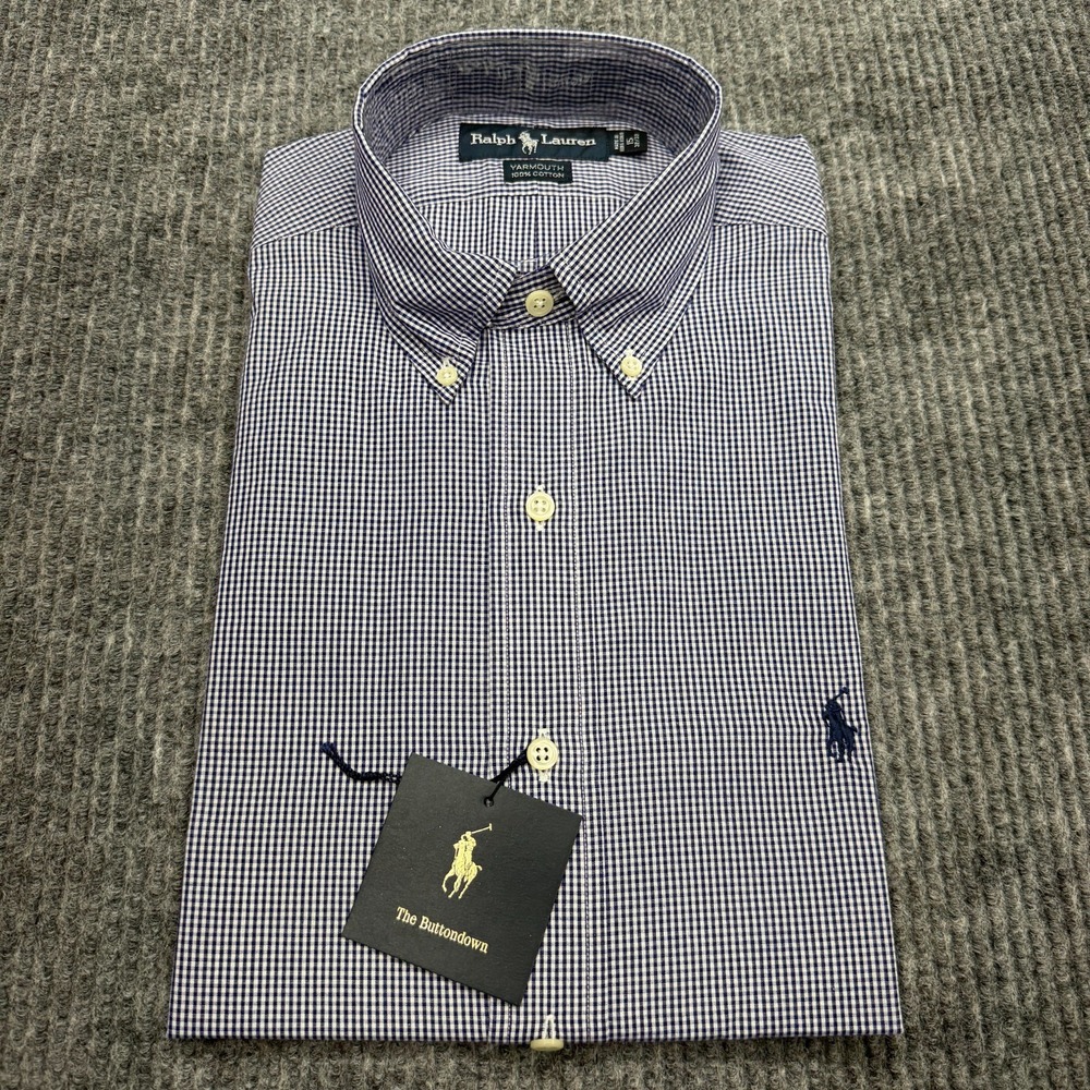 NWT Vintage Ralph Lauren Yarmouth Shirt Mens 15 32/33 Blue Gingham Button Down